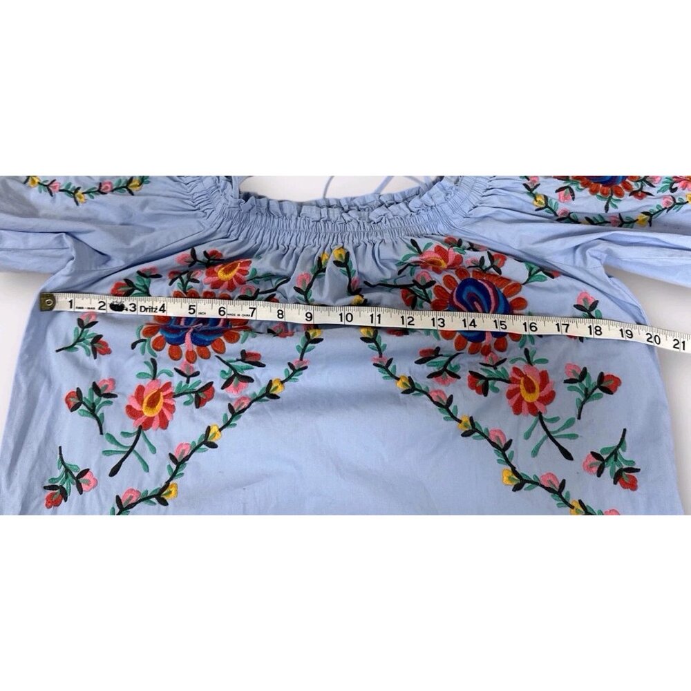 Vadim Womans‎ L Blue Floral Embroidered Off The Shoulder Dress Romantic Summer - Picture 6 of 10